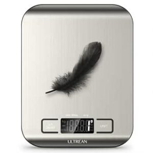 Ultrean Digital Food Scale, High Precision Kitchen Scale, Measures in Grams and Ounces for Cooking and Baking, 5 Units with Tare Function, Stainless Surface (Batteries Included) – Silver