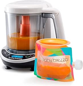 Baby Brezza One Step Baby Food Maker Deluxe – Cooker and Blender in One to Steam and Puree Baby Food for Pouches – Make Organic Food for Infants and Toddlers – Set Includes 3 Pouches and 3 Funnels