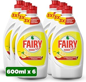 Fairy Plus Lemon Dishwashing Liquid Soap, Mega Box, Pack of 6, 6 x 600ml