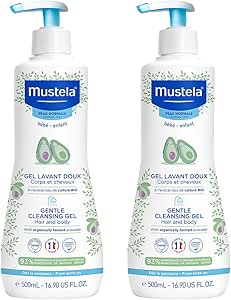 Mustela Baby Gentle Cleansing Gel – Baby Hair & Body Wash – with Natural Avocado fortified with Vitamin B5 – Biodegradable Formula & Tear-Free – Pack of 2 – 500ml