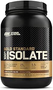 Optimum Nutrition (ON) Gold Standard 100% Isolate, 25 Grams of Protein, Hydrolyzed And Ultra-Filtered Whey Protein Isolate – Chocolate Bliss, 1.64 Lbs, 24 Servings (744 G)