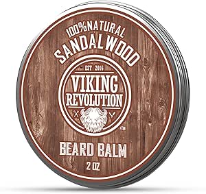 Viking Revolution Beard Balm with Sandalwood Scent and Argan & Jojoba Oils- Styles, Strengthens & Softens Beards & Mustaches – Leave in Conditioner Wax for Men (1 Pack)