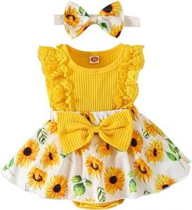 Infant Baby Girl Romper Dress Outfit – Lace Ruffle Sleeveless Summer Romper with Matching Headband – Soft & Breathable Clothes Set for Newborn Girls Ages 0–12 Months – Great for Daily Wear