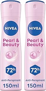 NIVEA Pearl & Beauty Antiperspirant Deodorant Spray for Women, Soft & Smooth, 48H Active Protection, 0% Alcohol, with Pearl Extract and Avocado Oil, 2x150ml, Pack of 2