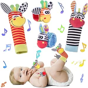 YelaJoy Wrist Foot Socks Set Arm Hand Bracelet Feet Leg Ankle Socks Newborn Soft Sensory Toy Baby Socks Newborn Wrist for Babies 0-6 Months Infant Baby Gift 6-12 Months