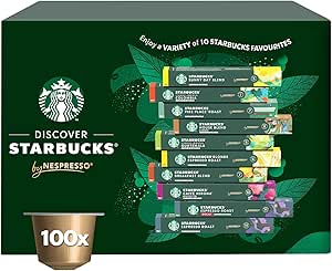 Starbucks Variety Pack of 10 Flavors by Nespresso Coffee Pods (Pack of 10, Total 100 Capsules) [Amazon Exclusive]