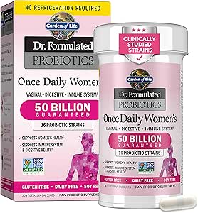 Garden Of Life Dr. Formulated Probiotics For Women & Prebiotics, 50 Billion Cfu For Women’S Daily Digestive L & Immune Health, 16 Probiotic Strains Shelf Stable No Gluten Dairy Soy, 30 Capsules