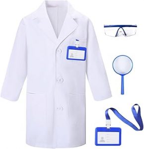 TOGROP 4Pcs Doctor Scientist Lab Costume for Kids Role Play Thick White Coat Birthday Party Gift 2-12 Years