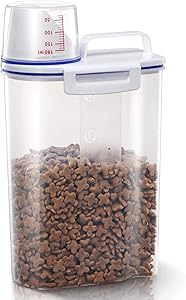 PREMIFY Airtight Pet Food Storage Container, Small Dog Food Container with Measuring Cup, Cat Food Container with Pour Spout, 2 Snap Clips Food Dispenser for Regular Food, Dogs, Cats, Birds