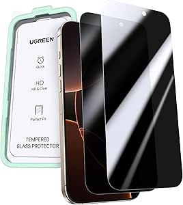 UGREEN iPhone 16 Pro Max Screen Protector Privacy 6.9” 100% Privacy Protection Ultimate Drop Protection 1:1 Full Coverage Anti Spy Screen Protector 9H Tempered Glass Fit for Most Case 2 Pack