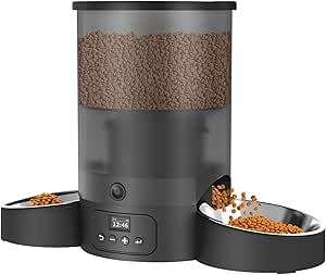 Automatic Cat Feeder for 2 Cats, SURDY 3L Automatic Cat Food Dispenser for Dry Food with 2 Stainless Bowls, 10s Meal Call Dual Power Supply and Timed Setting for Small Pets Indoor
