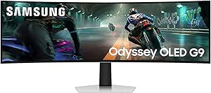 Samsung 49″ Gaming Monitor G9 (G91SD) Odyssey OLED Dual QHD (5120 x 1440) 144Hz Refresh Rate 0.03Ms Response Time, NVIDIA G-Sync Compatible, Height Adjustable, Silver