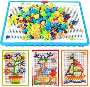 296 Pcs Mushroom Nails PeGBoard Educational Colourful Jigsaw Puzzle Building Blocks Bricks Creative Diy Mosaic Toys For Kids & Toddlers, Perfect Birthday For Girls Boys Age 3 8 Years, 1, Dv00101