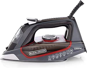 Black & Decker 2200W 90g/min Steam Steam Iron With 380ml Capacity, Ceramic Coated Soleplate with Anti Calc Anti Drip, Self Clean and Auto Shutoff, Removes Stubborn Creases X2050-B5 2 Years Warranty