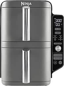 Ninja Double Stack XL Air Fryer, Vertical Dual Drawer Air Fryer with 4 cooking levels, 2 Drawers and 2 Racks, 9.5L Capacity, 6 Cooking Functions, 8 Portions, Grey, SL400ME, 2 Years Warranty