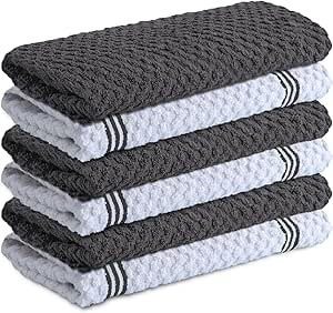 Premium Kitchen Towels – Pack of 6, 100% Cotton 15″ x 25″ Absorbent Dish Towels – 425 GSM Tea Towel, Terry Kitchen Dishcloth Towels- Grey Dish Cloth for Household Cleaning by Infinitee Xclusives