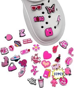 STAYOUNG Shoe Decoration Charms 37 PCS – Random Shoe Charms for Unique Shoe Decoration, Basketball Shoe Charms for Girls (Pink)