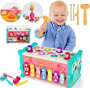 8 in 1 Toddler Activity Cube, Baby Montessori Developmental Toy Fine Motor Skills,Educational Hammering Toys Sensory Fishing Games Xylophone Shape Sorter Busy Toy for 1 2 3 4 Year Old Boy Girl Gift