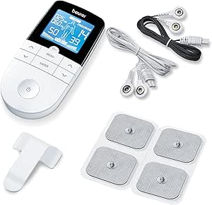 Beurer EM49 PainFree Digital TENS and EMS Machine Drug-Free Natural Pain Relief 3-in-1 Pain Relief, Rehabilitation and Massage 70 Training Programmes 2 Channels 4 Self-Adhesive Electrodes