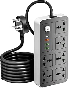 INFLUX 6-Outlet 3M Extension Cord with USB Ports and C-type, Surge Protector & Multi-Plug Adapter, Power Extension Cable, USB Hub with Smart and Socket – Perfect for Gaming with 13A Fused Plug